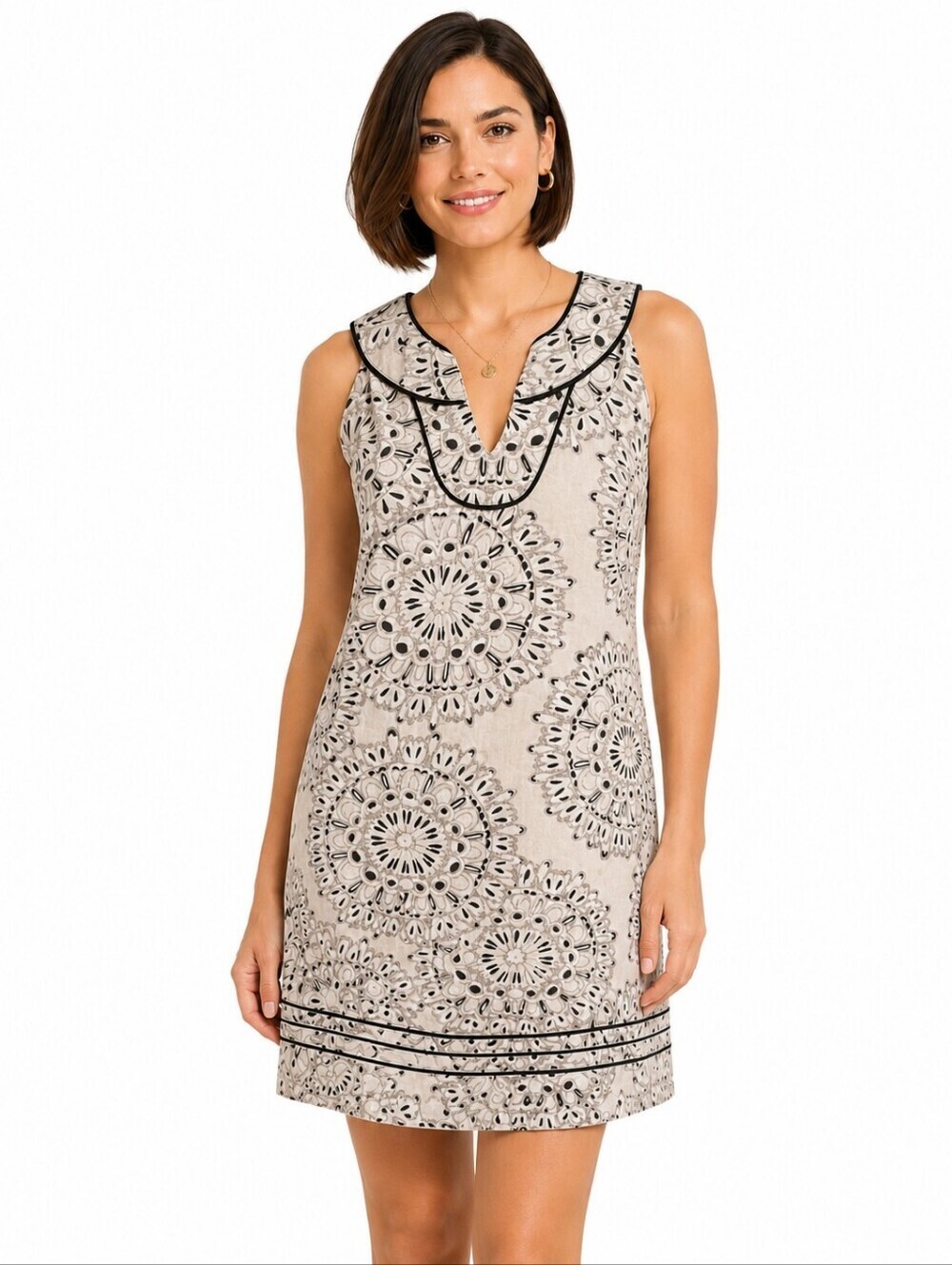 Aventura Linen Cotton Shift Dress Sleeveless Mandala Print Size 2